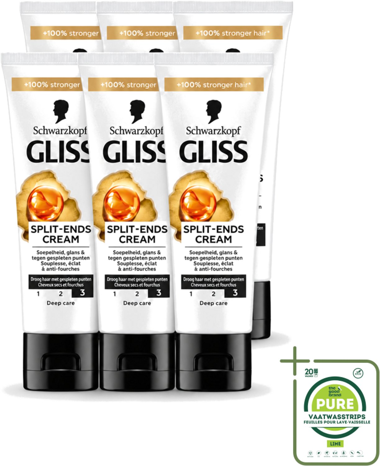 6 x Gliss - Split-Ends Cream - Tegen Gespleten Haarpunten - 50 ml - Grootverpakking - Vaatwasstrips - Gespleten Haarpunten - Haarverzorging - Haarstructuur - Haarbreuk - Haarversterking