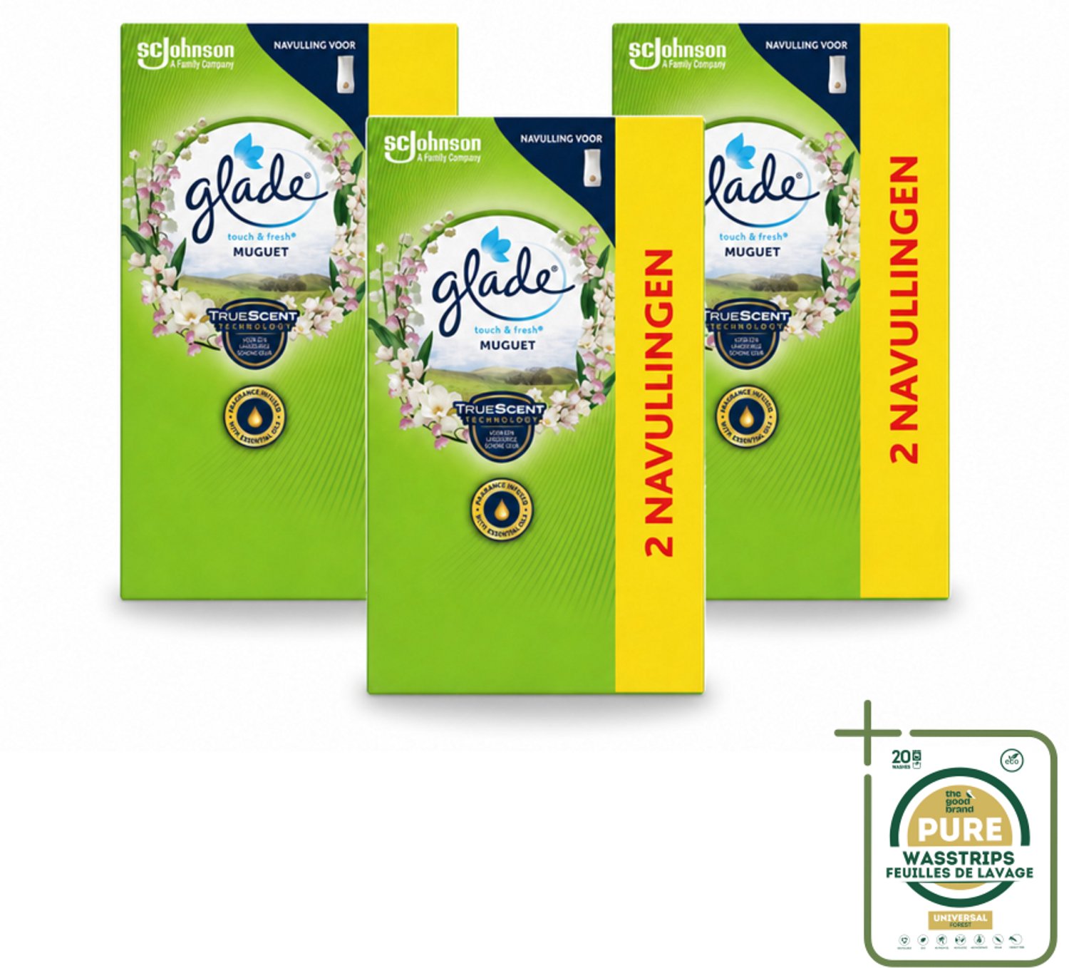3 x Glade - Touch & Fresh Navulling - Lelietje-van-dalen - 2 × 10 ml - Luchtverfrisser - Geur - Fris - Bloemige Geur - Muguet