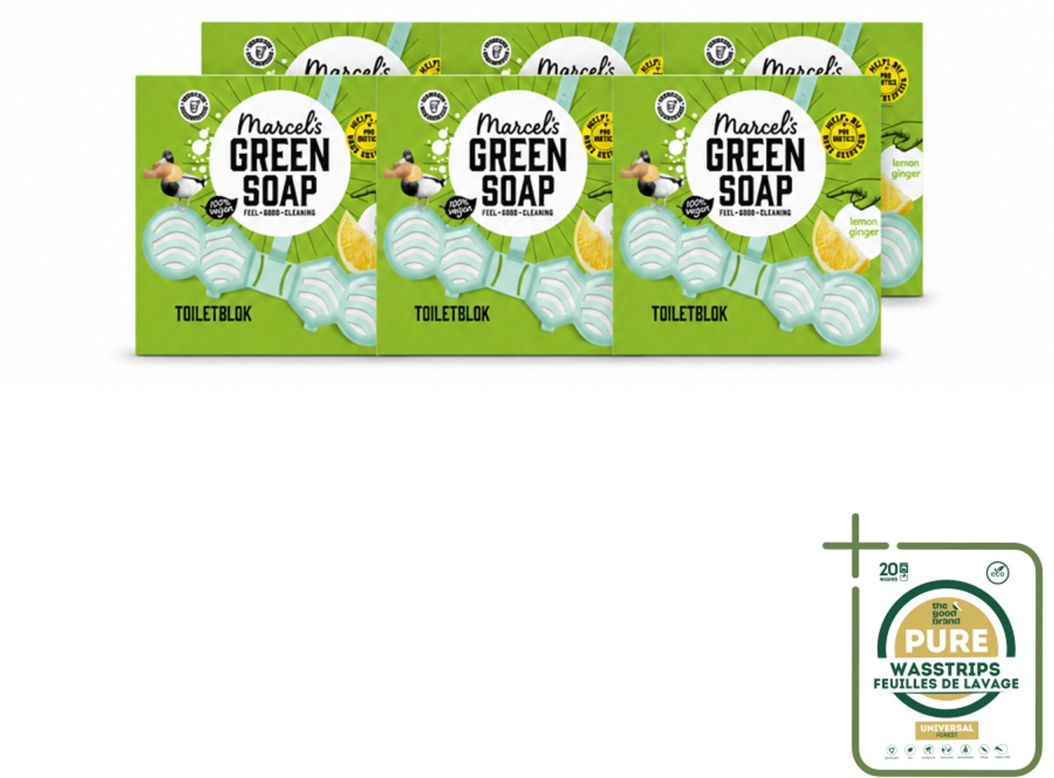 6 x Marcel's Green Soap - Toiletblok - Citroen & Gember - Langdurige werking - 1 Toiletblok - Wasstrips - Toiletreiniger - Anti-kalk - Toiletbezoek - Fris Toilet - Citroen En Gember