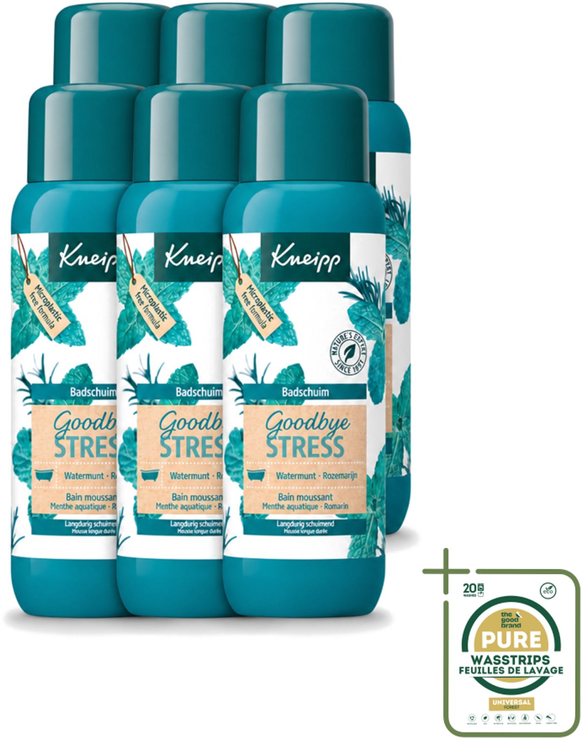 6 x Kneipp - Badschuim - Goodbye Stress - Watermunt & Rozemarijn - 400 ml - Wasstrips - Ontspanning Bad - Stressvermindering - Badschuim Watermunt - Badschuim Rozemarijn - Kneipp Badschuim