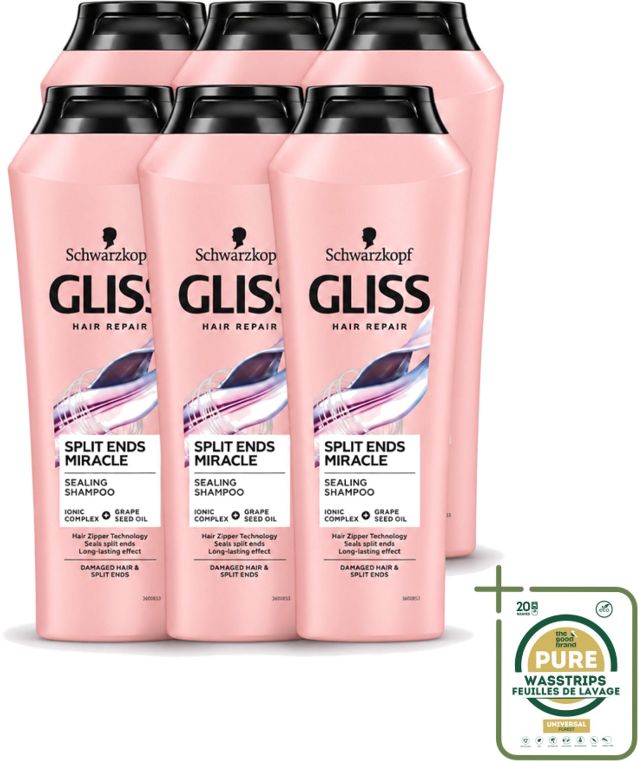 6 x Gliss - Shampoo - Split Hair Miracle - Voor Beschadigd Haar - 250 ml - Wasstrips - Haarverzorging - Gespleten Haarpunten - Beschadigd Haar - Haarherstel - Shampoo Voor Beschadigd Haar
