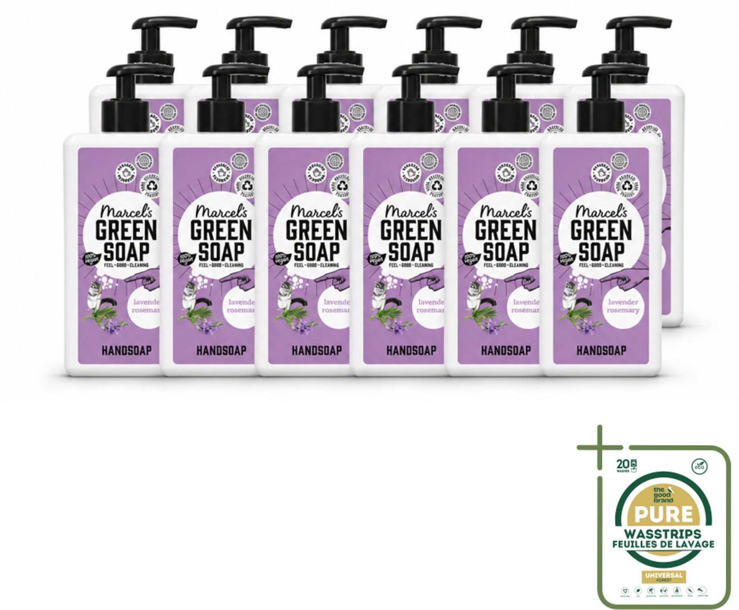 12 x Marcel's Green Soap - Handzeep - Lavender & Rozemarijn - Voor dagelijks gebruik - 500 ml - Wasstrips - Handzeep Lavendel En Rozemarijn - Natuurlijke Handzeep - Geur Handzeep - Handwas - Gezond Handwas