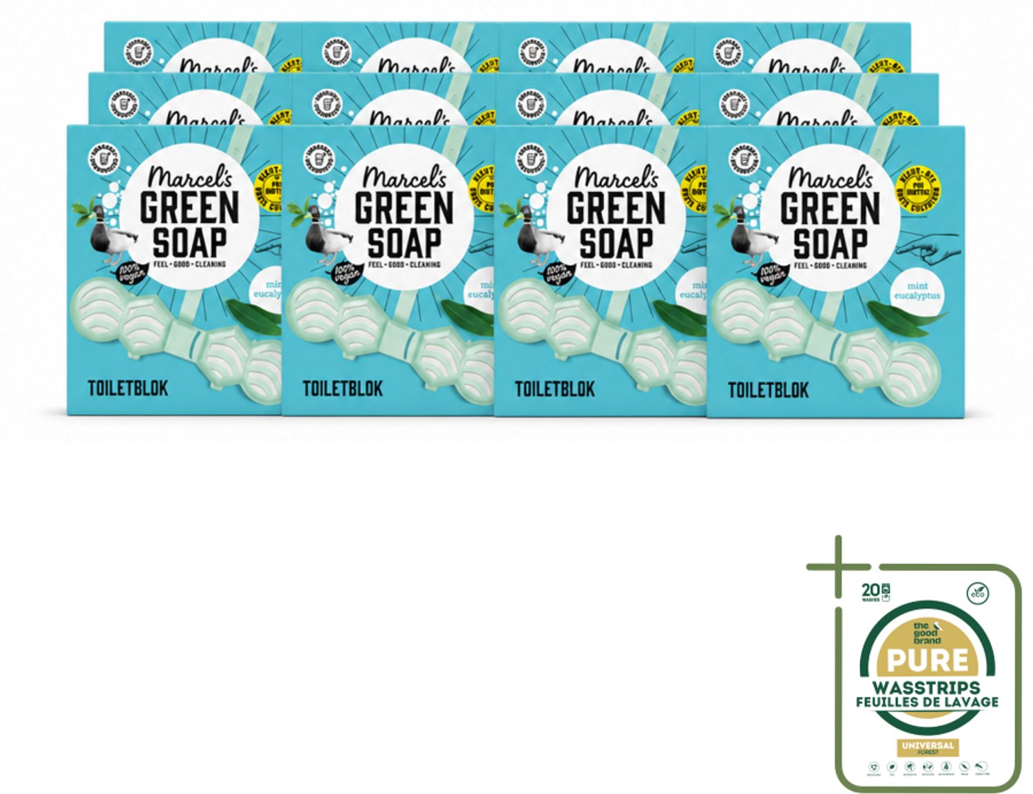 12 x Marcel's Green Soap - Toiletblok - Munt & Eucalyptus - Langdurige werking - 1 Toiletblok - Wasstrips - Toiletreiniger - Toiletblok - Fris Toilet - Munt En Eucalyptus - Milieuvriendelijk