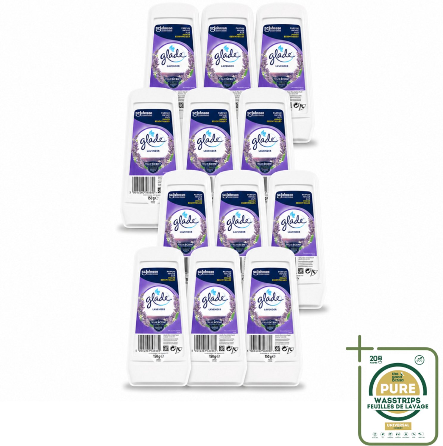 12 x Glade - Gel - Tranquil Lavender & Aloë - 150 g - Wasstrips - Luchtverfrisser Gel - Lavendel Geur - Frisheid Thuis - Ontspanning Thuis - Geur Neutraliseren