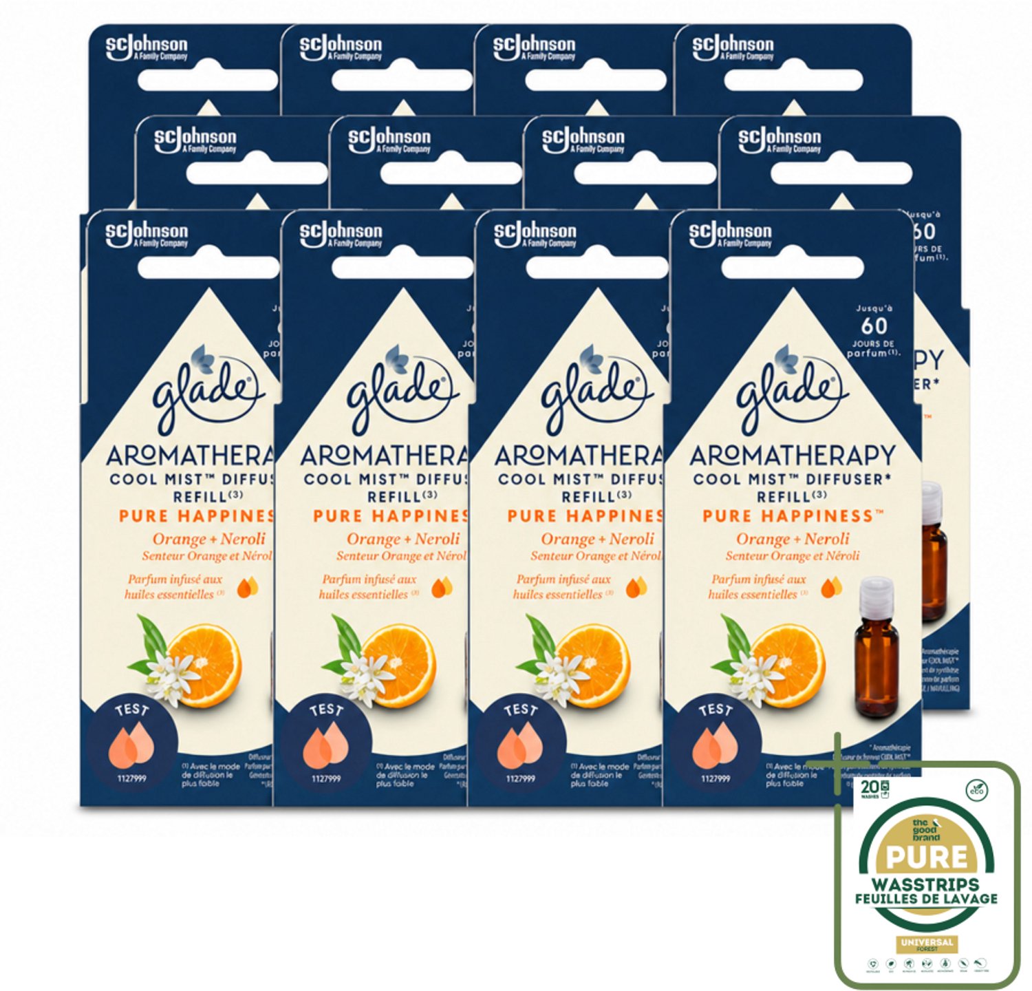 12 x Glade - Mistnavulling Pure Happiness - Aromatherapie - 17,4 ml - Wasstrips - Aromatherapie - Geurverspreiding - Luchtverfrisser - Geur - Geurboost