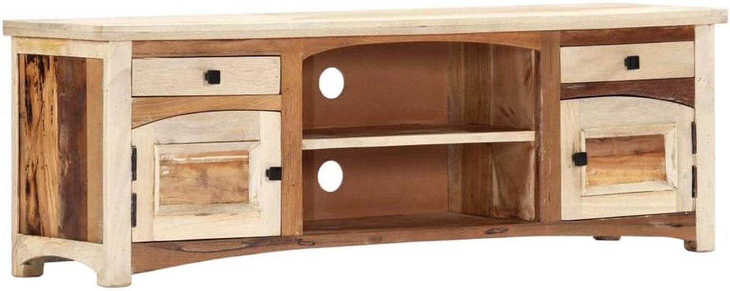 TV-kast massief oud hout tv-kast met 2 deuren en laden, vintage meubelstuk van gerecycled mangohout voor stijlvol interieur. 120 x 30 x 40 cm oud hout massief