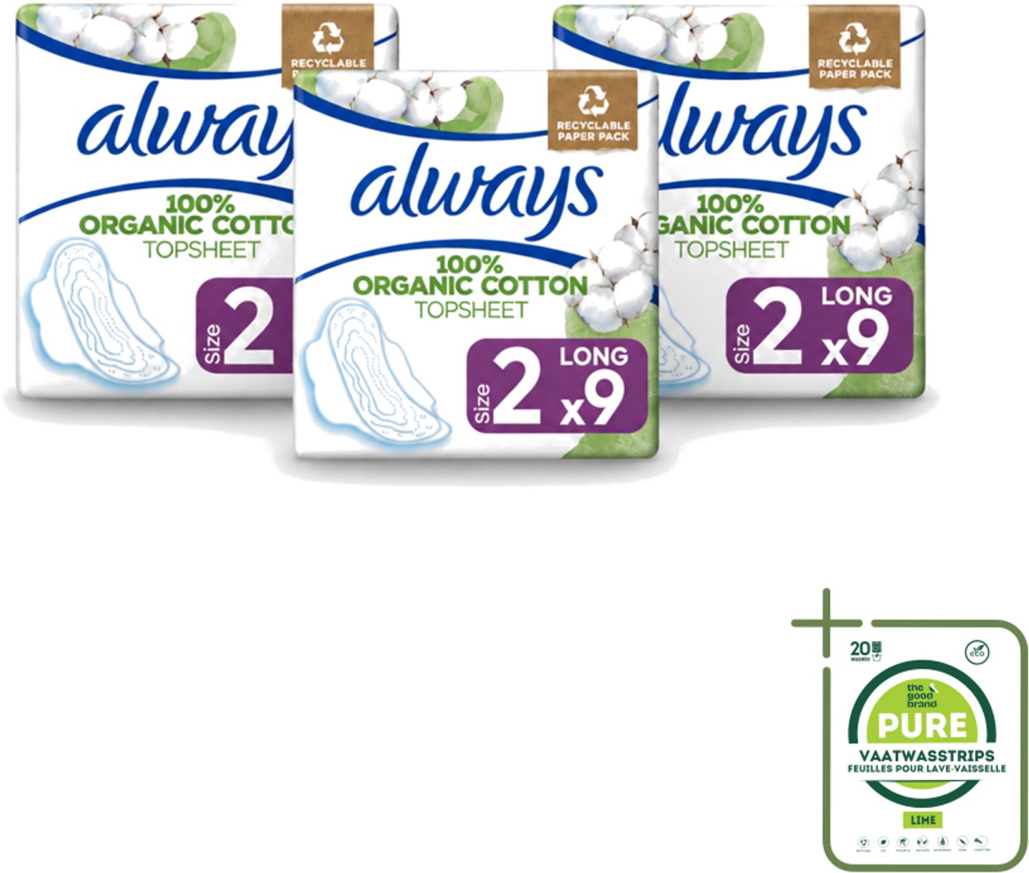 3 x Always - Maandverband - Long - Cotton Protection - Met Vleugels - 9 Maandverband - Grootverpakking - Maandverband - Katoen - Bescherming - Menstruatie - Vleugels