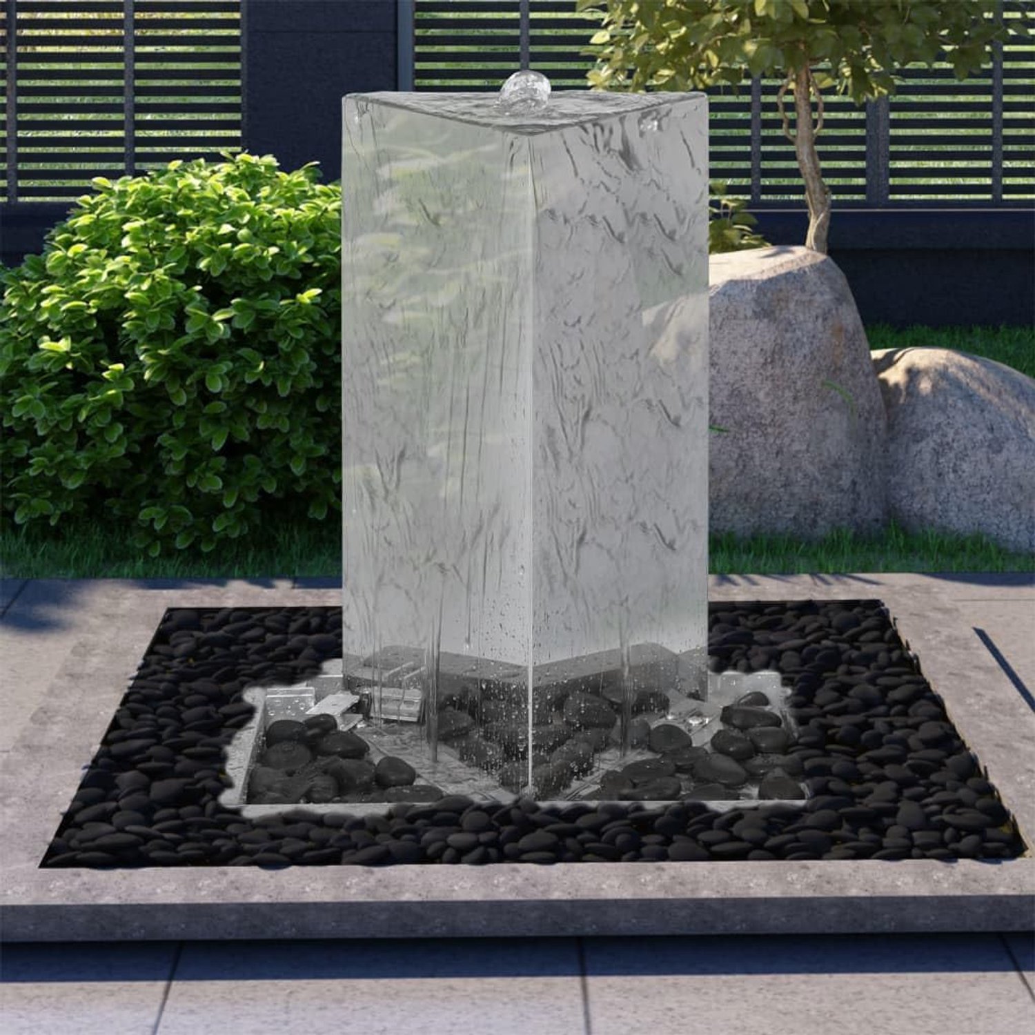 Tuinfontein roestvrij staal 76 cm driehoekig met pomp, watervaldesign voor tuin, terras en balkon, waterspel inclusief kiezelstenen, 1500 l/u