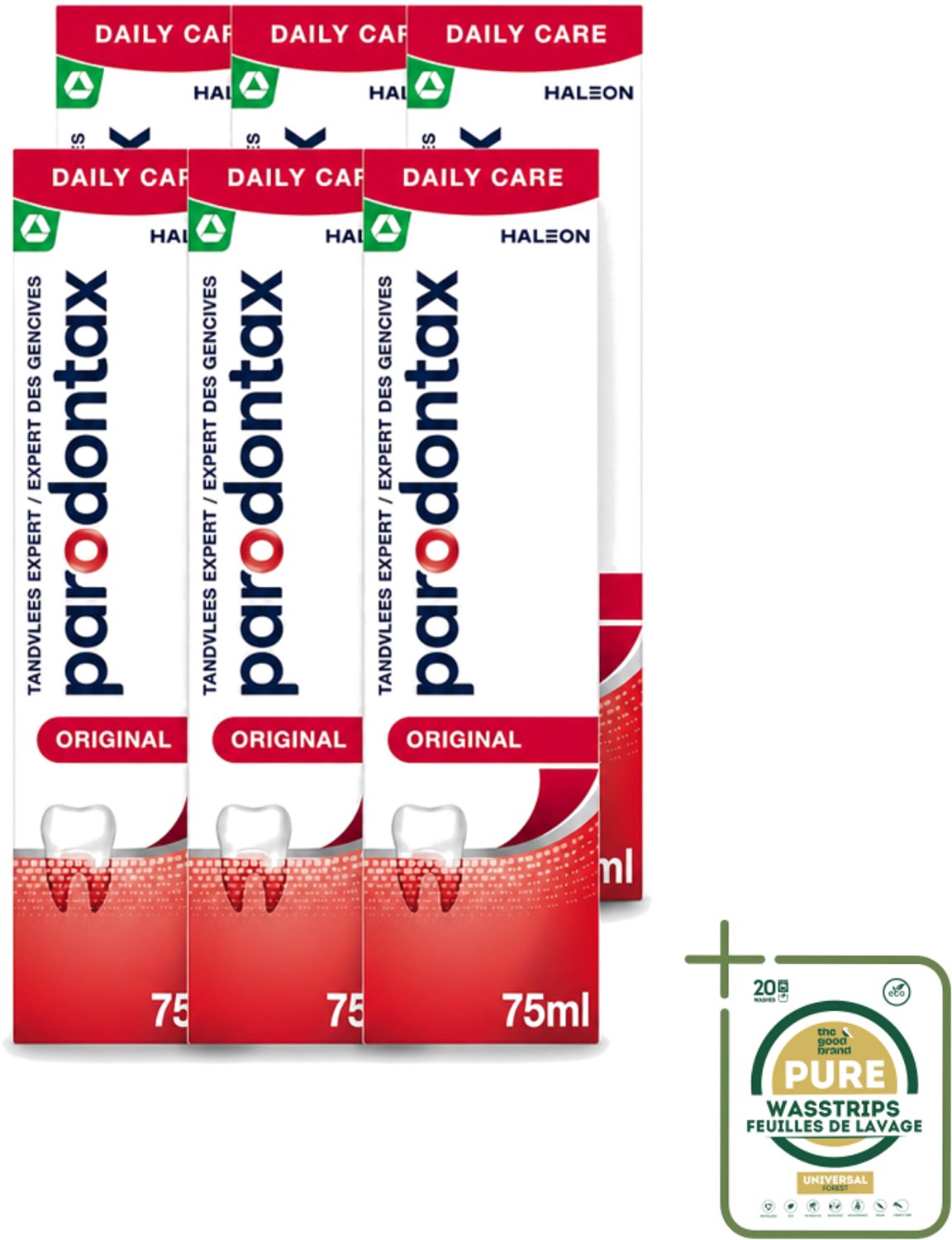 6 x Parodontax - Tandpasta - Original - Versterkt Tandvlees & Verwijdert Tandplak - 75 ml - Wasstrips - Tandpasta - Tandvlees - Tandplak - Bloedend Tandvlees - Fluoridetandpasta