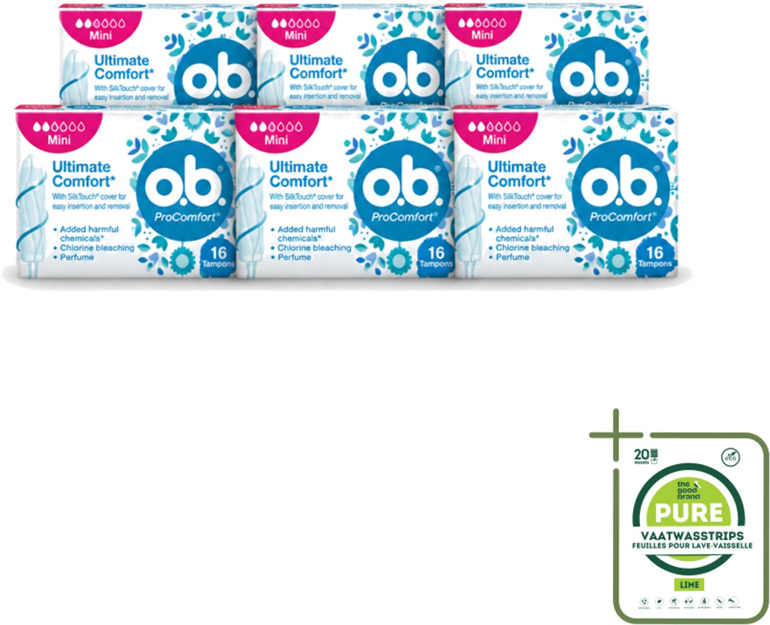 6 x OB – Tampons – ProComfort Mini – Comfort Fit - Grootverpakking - Vaatwasstrips - Tampons - Menstruatie - Comfort - Bescherming - Mini Tampons