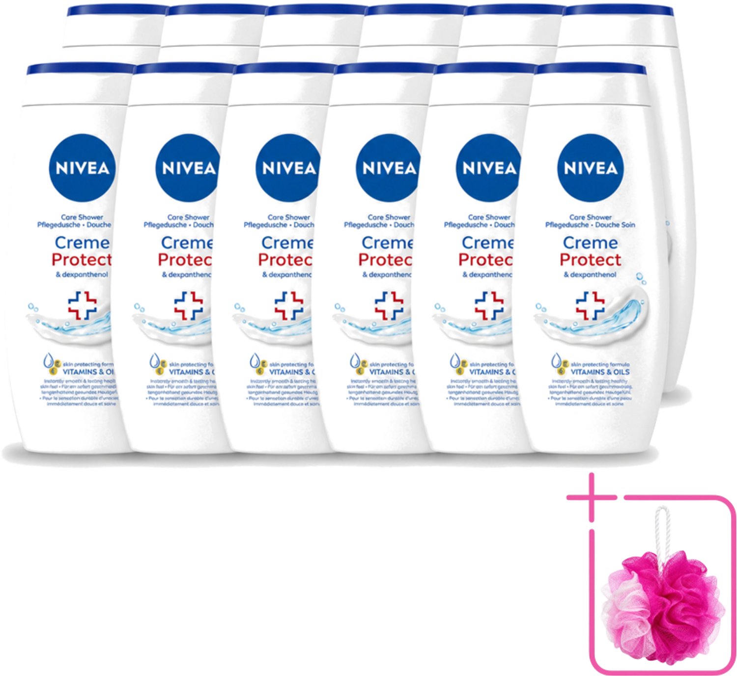 12 x Nivea – Douchecrème – Protect – 250 ml - Bulkverpakking - Douchecrème - Douchemop - Huidverzorging