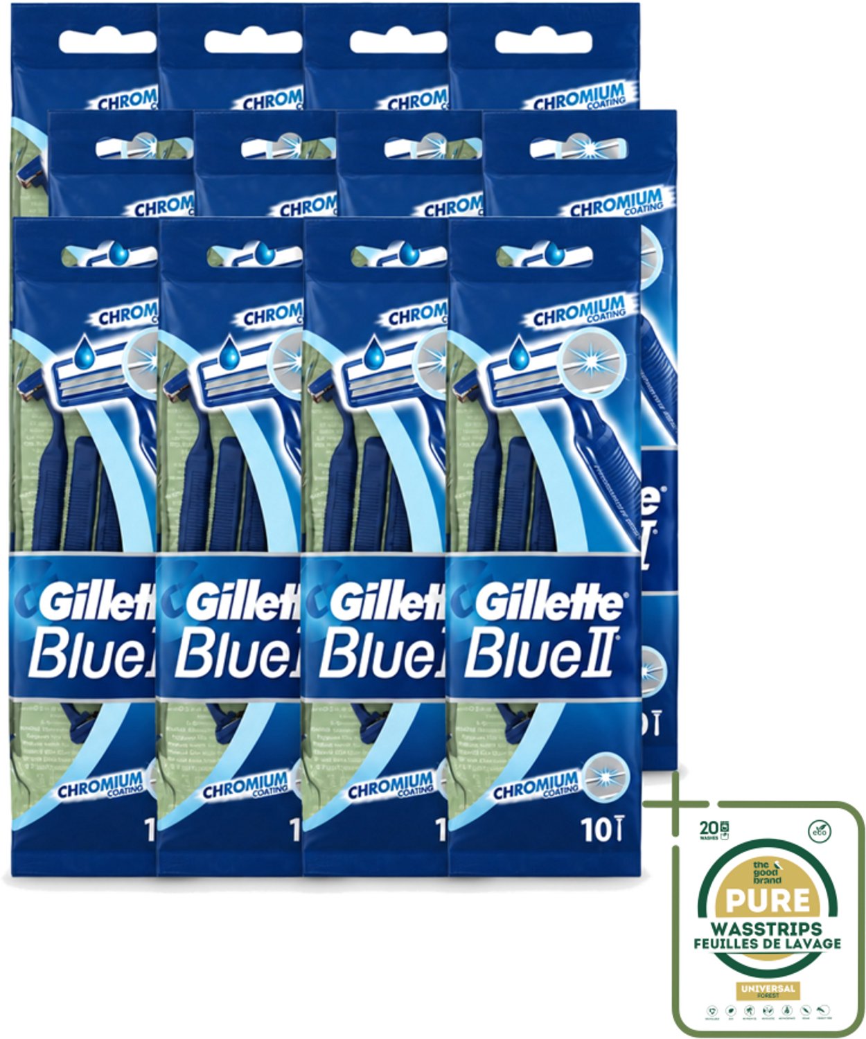 12 x Gillette - Blue 2 - Wegwerpscheermesjes - Chromium Coating - 10 Scheermesjes - Scheermesjes - Wegwerpscheermesjes - Gillette - Gromium Coating - Comfortabele Scheerbeurt