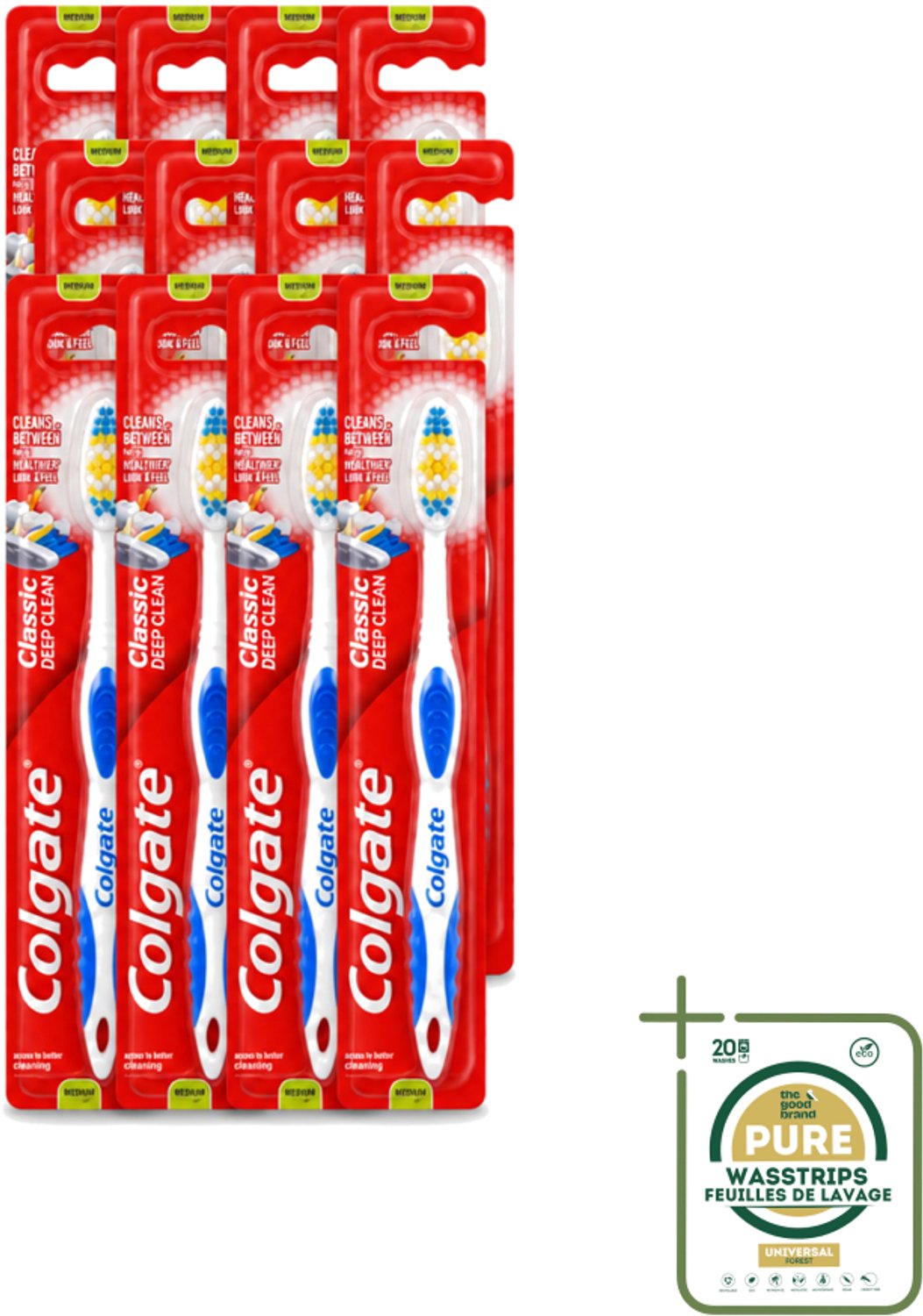 12 x Colgate - Tandenborstel - Classic Deep Clean Medium - 1 Tandenborstel - Tandenborstel - Mondgezondheid - Tandenborstel Reiniging - Tandplak Verwijderen - Etensresten Verwijderen