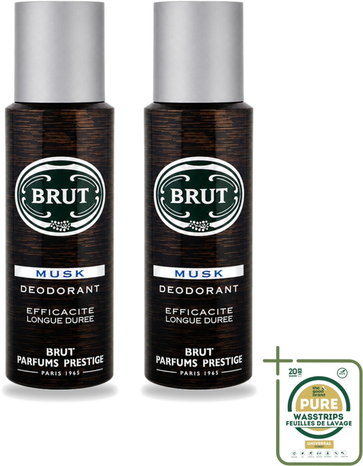 2 x Brut - Deodorant - Spray - Musk - Klassieke mannengeur - 200ml - Wasstrips - Brut Musk - Deodorant Spray - Mannelijke Geur - Muskus - Houtachtige Geur