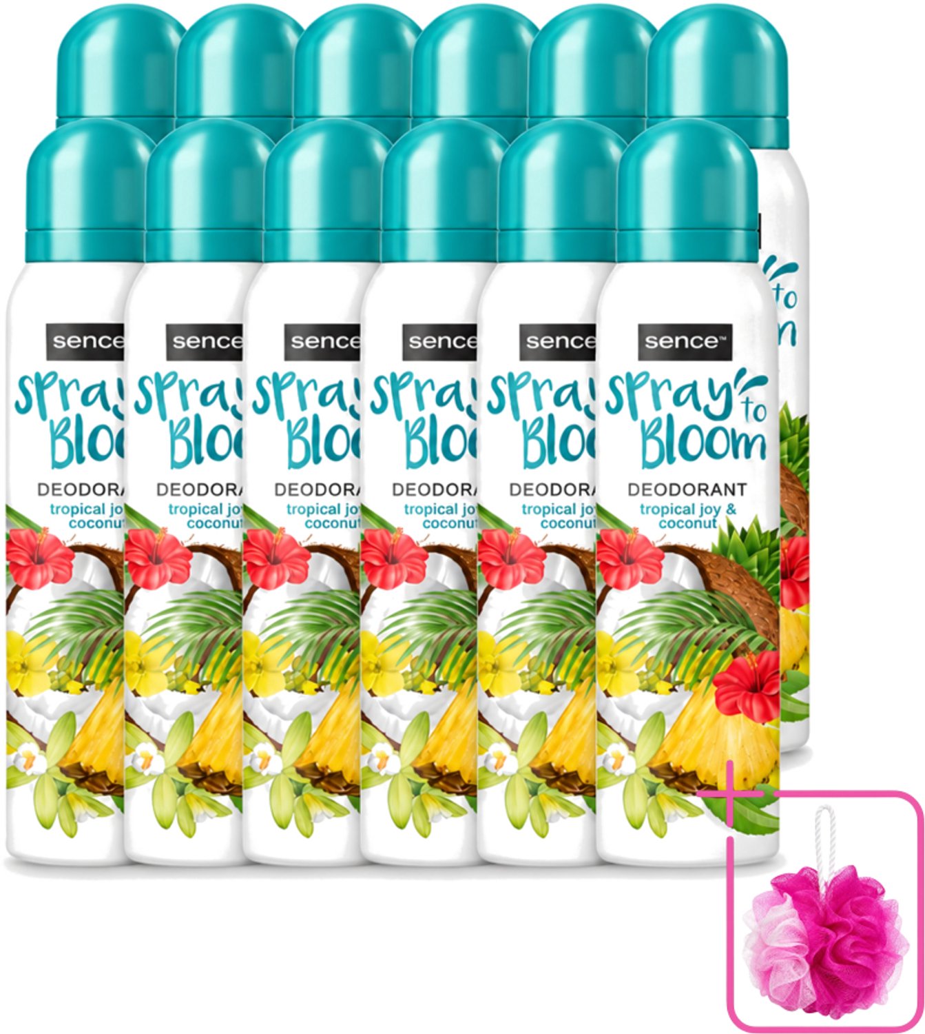 12 x Sence - Tropical Joy & Coconut - Deodorant - Exotisch - 150 ml - Bulkverpakking - Tropische geur - Kokos