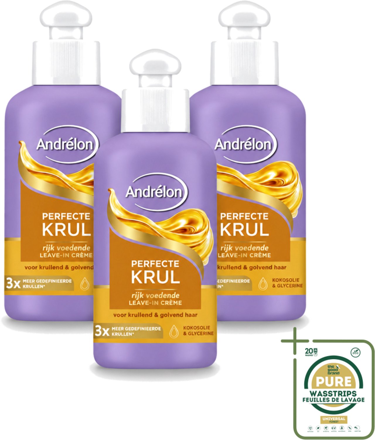 3 x Andrélon – Leave-In Crème – Perfecte Krul – 200 ml - Wasstrips - Krul Haar - Krul Haar Crème - Leave-in Crème - Krul Haar Verzorging - Krul Haar Voeding