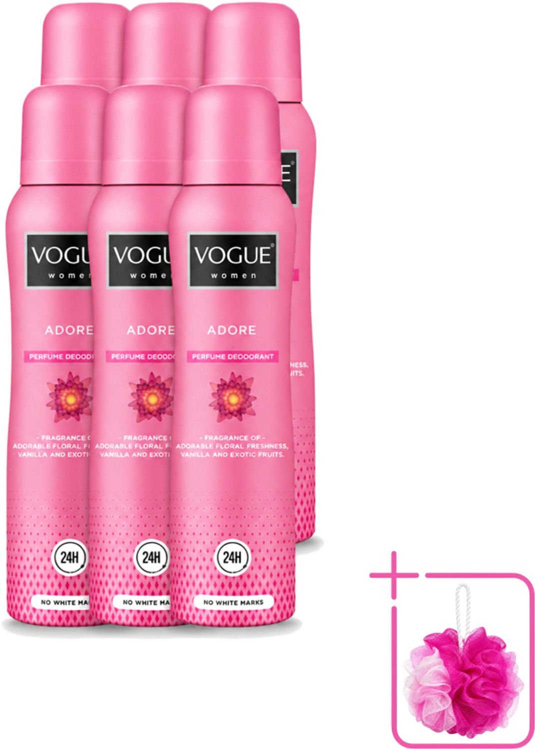 6 x Vogue Women - Adore - Parfum Deodorant - 150 ml - Bulkverpakking - Parfum en deodorant - 24 uur bescherming