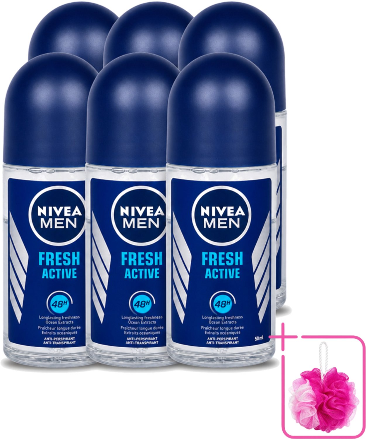 6 x Nivea - Fresh Active Roll-On - Antiperspirant - 48 Uur Lang Werkend - 50 ml - Bulkverpakking - NIVEA MEN - Deodorant roller