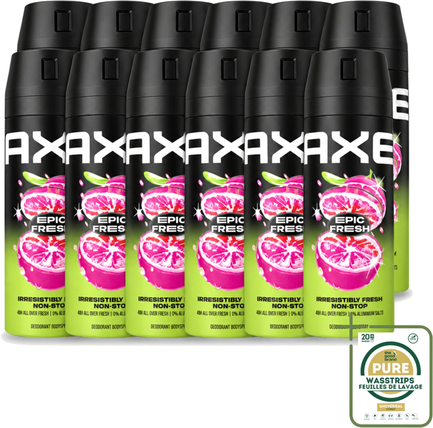 12 x Axe – Deodorant Spray – Epic Fresh – 150 ml - Wasstrips - Axe Deodorant Spray - Epic Fresh - Zweetgeur Bestrijding - Langdurige Frisheid - Energieke Geur