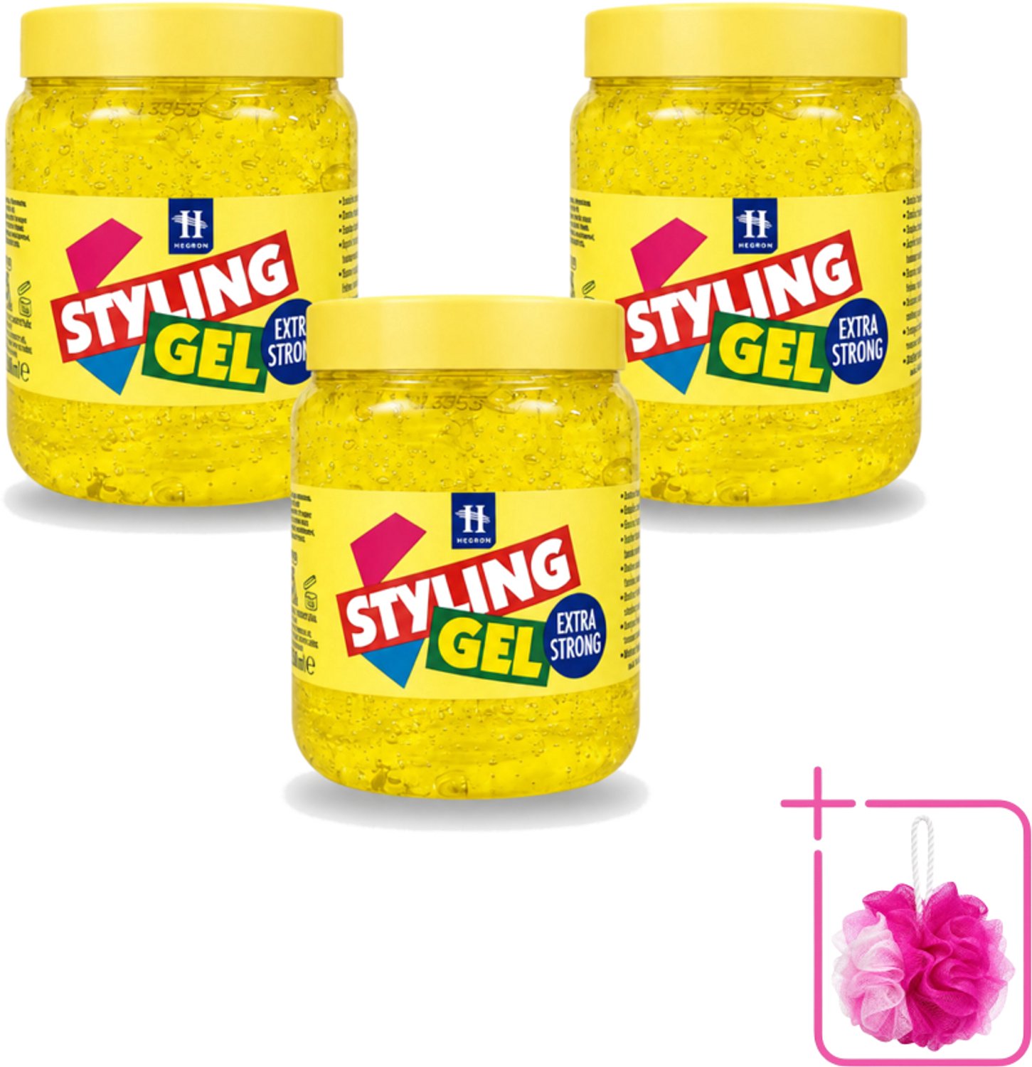 3 x Hegron - Styling Haargel - Extra Strong - Voor Sterke Fixatie - 500 ml - Bulkverpakking - Haarkleur - Douchemop - Haartype