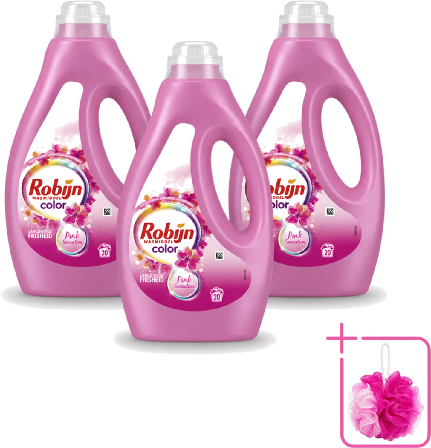 3 x Robijn – Vloeibaar Wasmiddel – Color Pink Sensation – 20 wasbeurten - Bulkverpakking - Kleurverzorging - Douchemop - Wasmiddel