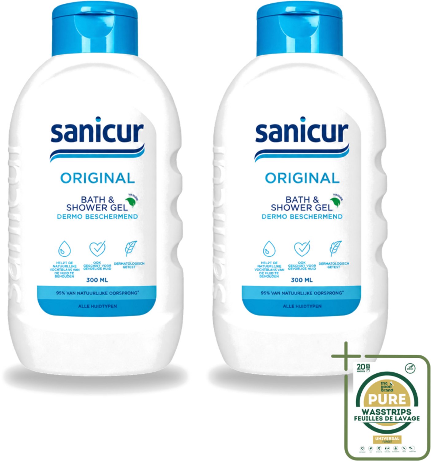 2 x Sanicur – Bad & Douchegel – Original – 300 ml - Wasstrips - Bad En Douchegel - Milde Reiniging - Hydraterende Badgels - Huidverzorging - Gevoelige Huid