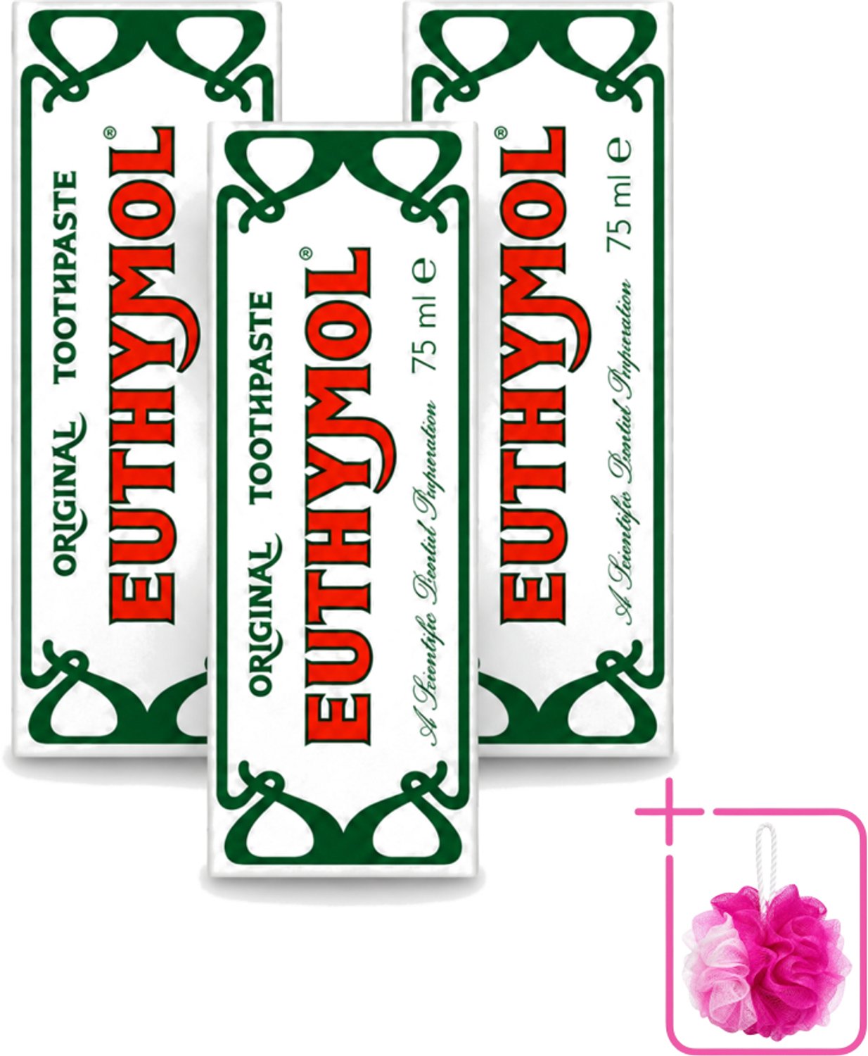 3 x Euthymol – Tandpasta – Original Dentifrice – 75 ml - Bulkverpakking - Tandpasta - Douchemop - Thymol