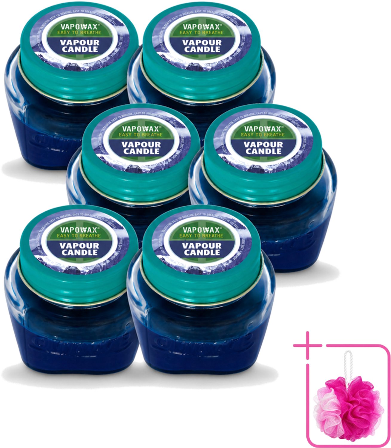 Airpure 6 x Airpure - Kaars Tegen Verkoudheid - Geurkaars - Verlichting bij Verkoudheid - 28,5 g - Bulkverpakking - Kaars tegen verkoudheid - Douchemop - Geurige kaars blauw