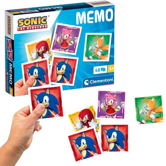 Clementoni Sonic the Hedgehog memoryspel met 48 kaarten: Sonic, Tails, Knuckles en Amy Rose.