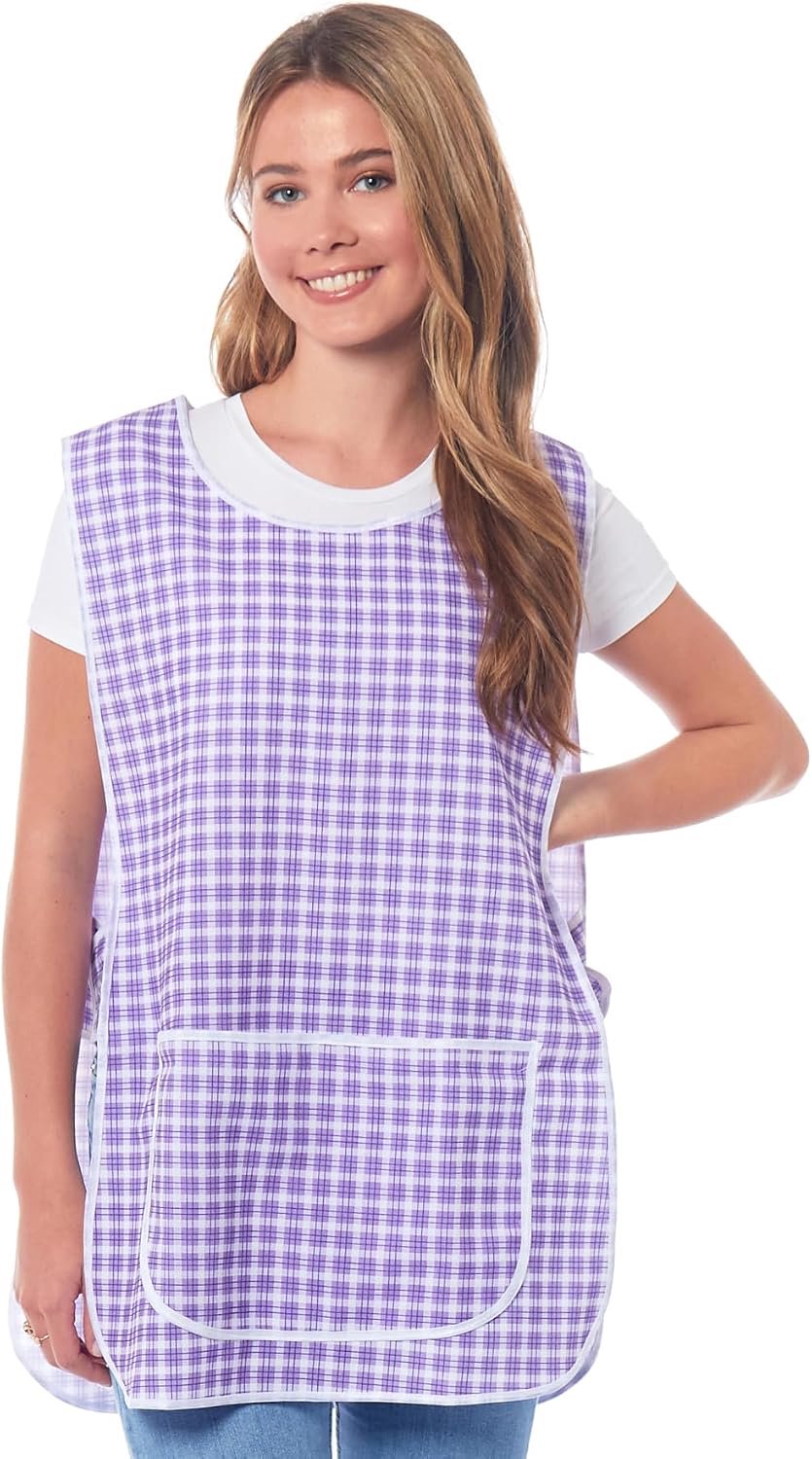 Geruite damesschort met biezen en tabardschort, overall, voorzak, stijlvolle tabellen voor vrouwen, casual schorten voor vrouwen, om te gebruiken in huis, keuken, restaurants, coffeeshops, gemaakt in