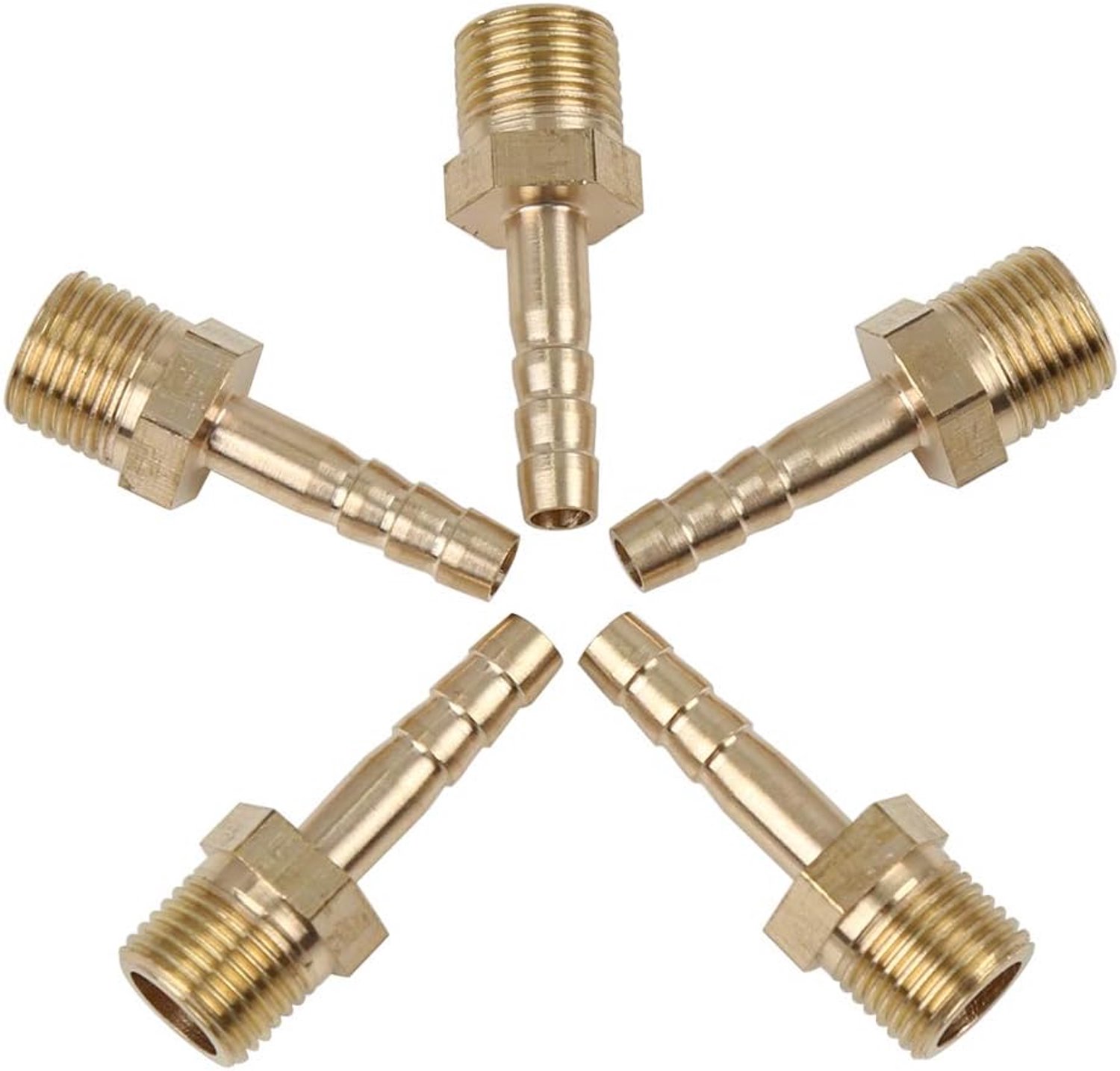 X AUTOHAUX 5pcs 4.5mm Hose ID X 1/8 Inch NPT Plug Brass Hose Barbs Connector - ShopVlot