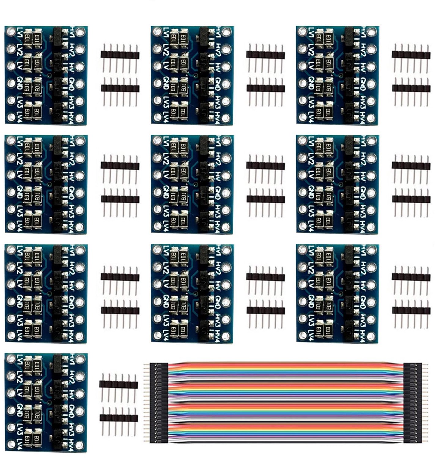 10Pack 4 Channels IIC I2C 5V 3.3V Logic Level Converter Bi-Directional Shifter Module For Arduino With Dupont Cable - ShopVlot