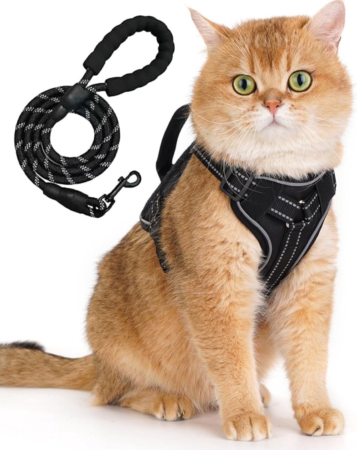Verstelbare kattenharnas met lijn, veilig en comfortabel voor kittens en puppy's, reflecterende strepen, maat M (6.5-9.5kg)