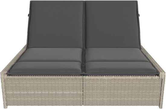 Poly rattan ligbed met verstelbare rugleuning tweepersoons lichtgrijs — afbeelding 5