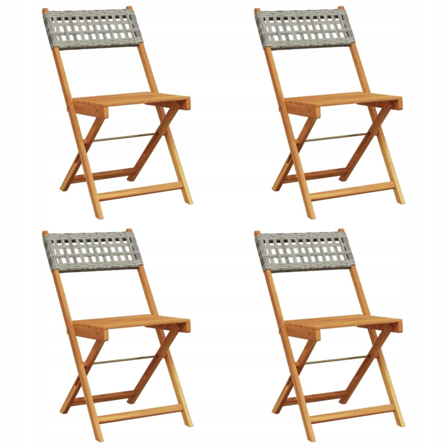 4x Houten Klapstoelen Tuin Acaciaboom & Rotan PE - Comfortabel & Opvouwbaar