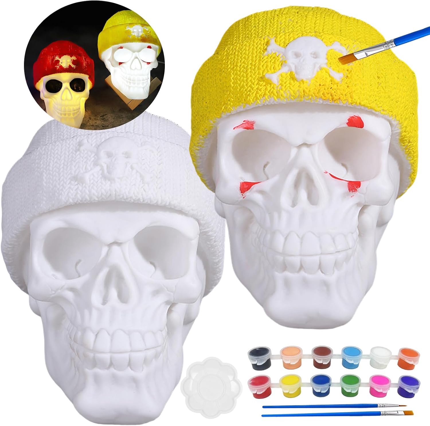 Halloween Decoratieve Skull Lamp - DIY Schilderset - 12 Kleuren en Penselen - Creatieve Halloween Geschenk - ShopVlot