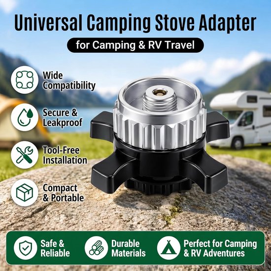 Gas cartridge adapter 7/16 inch - metalen constructie - voor campingkooktoestel - Homevero — afbeelding 2