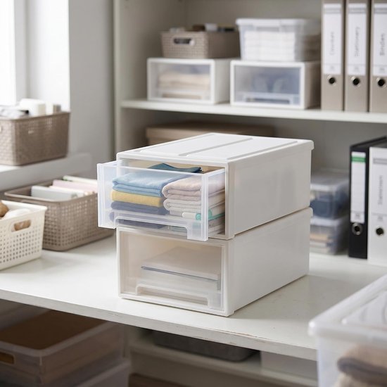 2 stuks ladenbox, kunststof, wit, 30 x 22 x 12 cm, stapelbare bureau-organizer met laden, opbergdoos voor badkamer, slaapkamer, kantoor — afbeelding 3