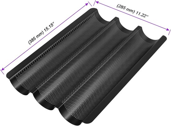 3 stuks baguette-bakvorm, 3 stuks, baguetteplaat, 3 putten, anti-aanbak, baguettevorm voor oven, broodbakvorm voor 3 baguettes, 38,5 x 28,5 cm — afbeelding 4