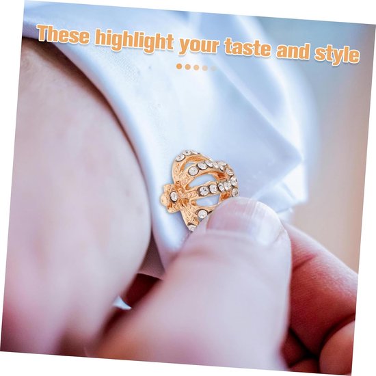 2 Stuks kroon manchetknopen zware handgrepen zee haak haak luifel haken Gouden manchetknopen Rhinestone bruiloft pak legering Golden — afbeelding 4