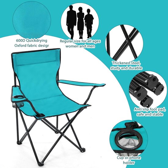 8 stuks opvouwbare campingstoelen met bekerhouder en draagtas, normale maat, draagbare lichtgewicht gazonstoel met zijvak van gaas voor vissen, wandelen, picknick, feest, strand, outdoor — afbeelding 3