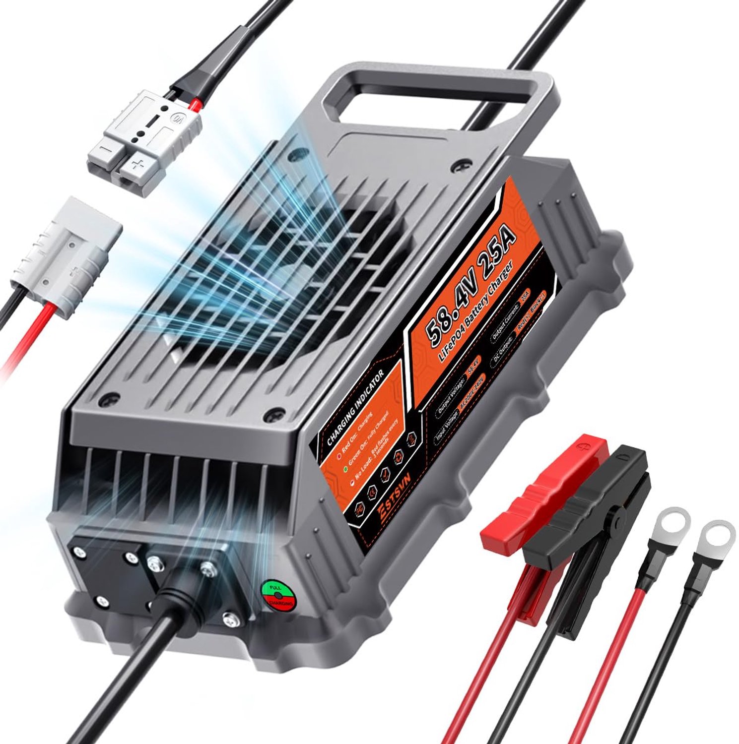 Acculader LiFePO4 48V 25A - Intelligente 58,4V Oplader - Met Anderson Connector - Waterdicht IP67 - Voor Boot Camper Zonne-energie