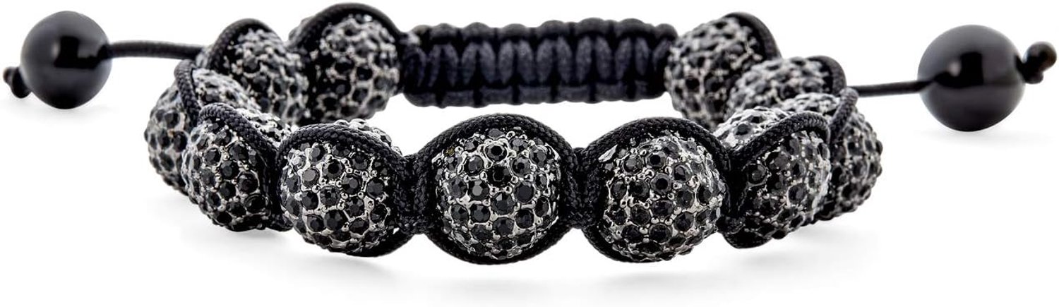 Zwart Blauw Wit Of Goud Tone Pave Crystal Disco Ball Shamballa Geïnspireerde Armband Voor Vrouwen Mannen Verstelbare Cord String, Eén maat, Kristal Kristal Email, Effen