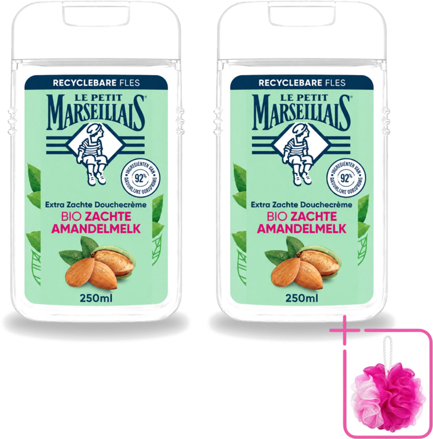 2 x Le Petit Marseillais – Douchecrème – Zoete Amandel – Hydraterend – 250 ml - Bulkverpakking - Douchecrème - Douchemop - Amandel