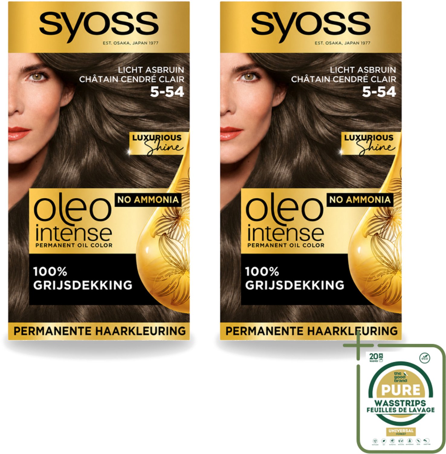 2 x SYOSS - Oleo Intense 5-54 Licht As Bruin - Haarverf - Zonder Ammoniak - Grijsdekking - Langdurige Kleur - Wasstrips - Haarverf - Haarkleur - Haarkleuringsproduct - Haarverf Zonder Ammoniak - Grijsdekking