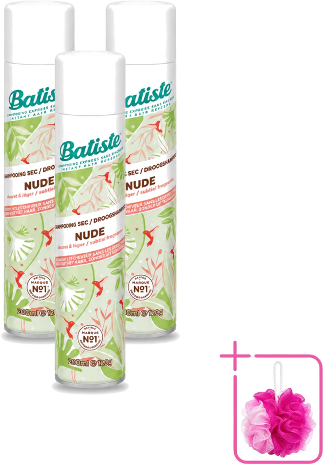 3 x Batiste - Nude - Droogshampoo - Frisse Look - Volume en Textuur - 200ml - Bulkverpakking - Droogshampoo - Douchemop - Fris haar