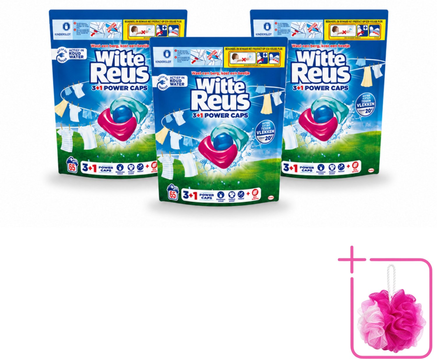 3 x Witte Reus - 3+1 Power Caps - Witte Was - 65 Wasbeurten - Bulkverpakking - Witte Reus Power Caps - Douchemop - Wascapsules