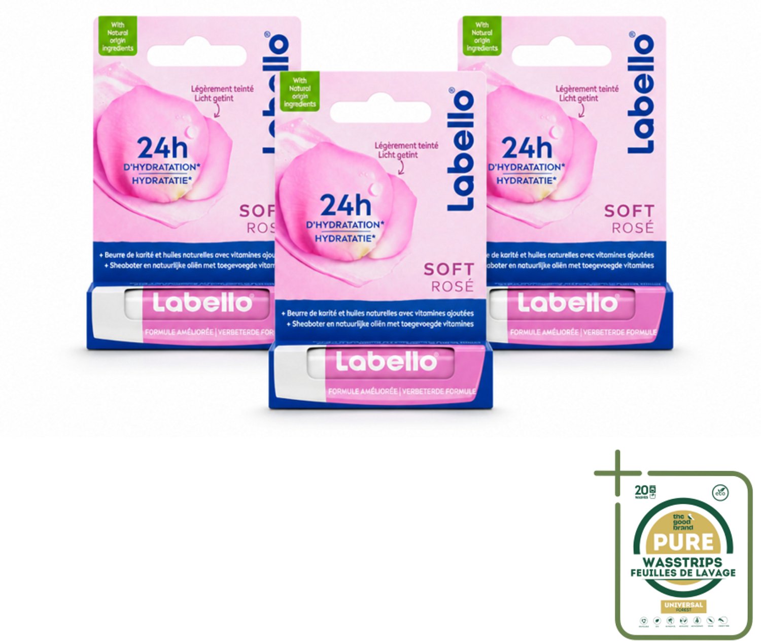 3 x Labello – Lippenbalsem – Soft Rosé – Lippenbalsem – 24H Hydratatie - Wasstrips - Lippenbalsem - Hydratatie - Roze Glans - Natuurlijke Lippen - Lippen Verzorging
