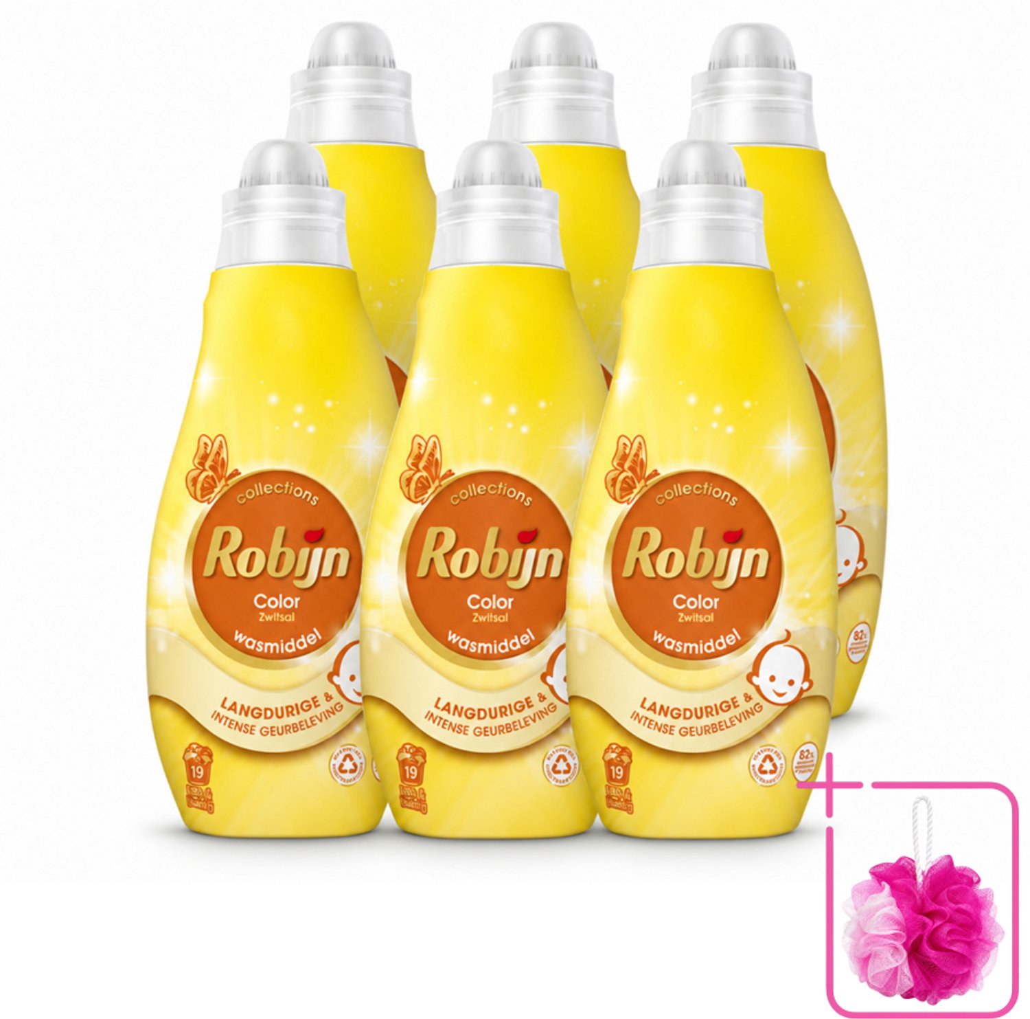 6 x Robijn - Klein & Krachtig Collections Color Zwitsal - Vloeibaar Wasmiddel - 19 Wasbeurten - Bulkverpakking - Wasmiddel kleurbehoud - Douchemop - Wasmiddel zwitsal
