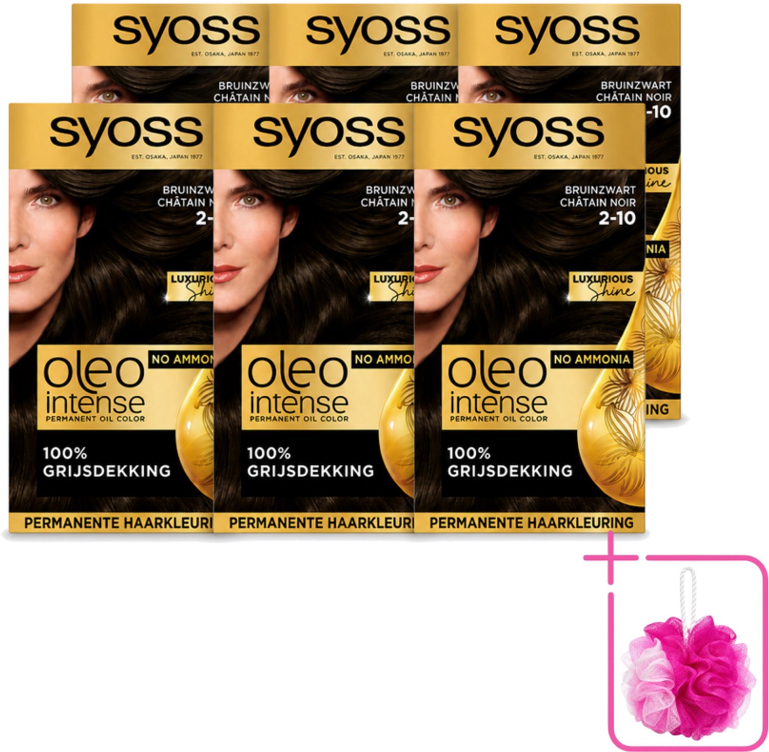 6 x SYOSS - Oleo Intense 2-10 - Haarverf - Permanente Haarkleuring - Bruinzwart - Langdurige Kleur - Bulkverpakking - Haarkleuren zonder ammoniak - Douchemop - Donkerbruin zwart haar